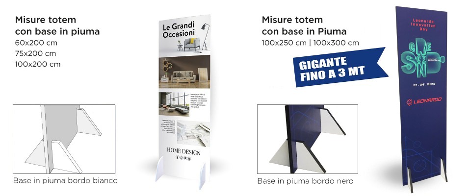 Totem pubblicitari con lastra piuma sandwich e base in metallo 40 cm